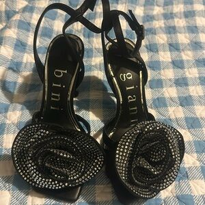 Gianni BiniIman Rhinestone Rose Square Toe Dress Sandals black